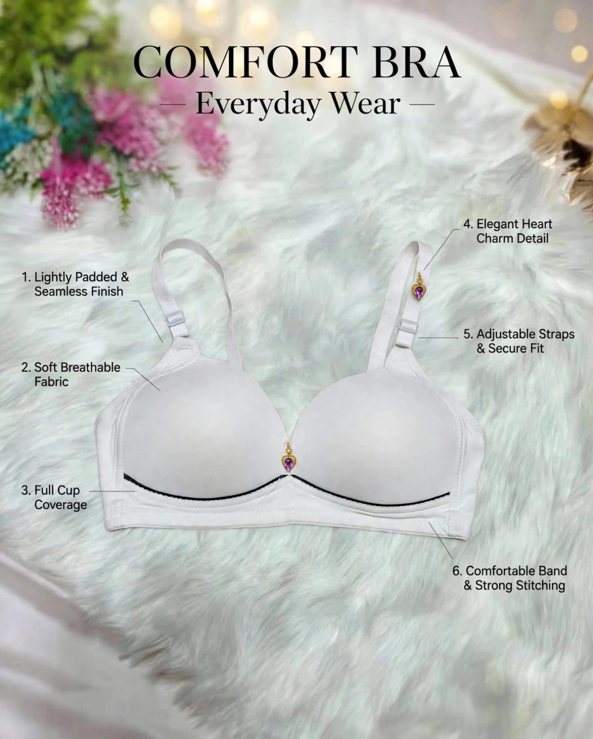 Charm Heart Single Padded Bra – Everyday Comfort