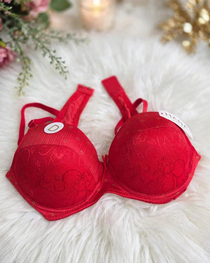 HANA Push-Up Bra – Red Floral Embroidery Luxury