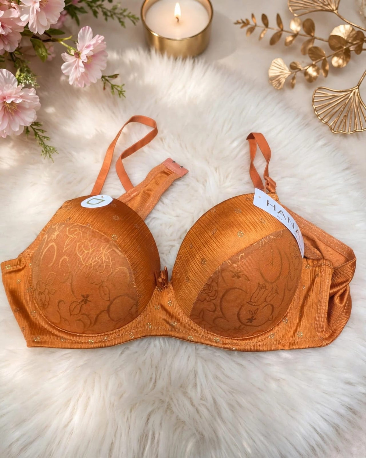 HANA Golden Brown Jacquard Bra – Premium Comfort