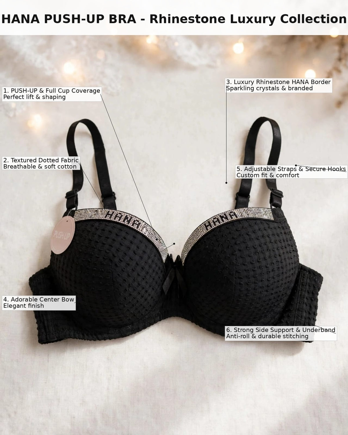 HANA Push-Up Bra – Rhinestone Luxury Collection