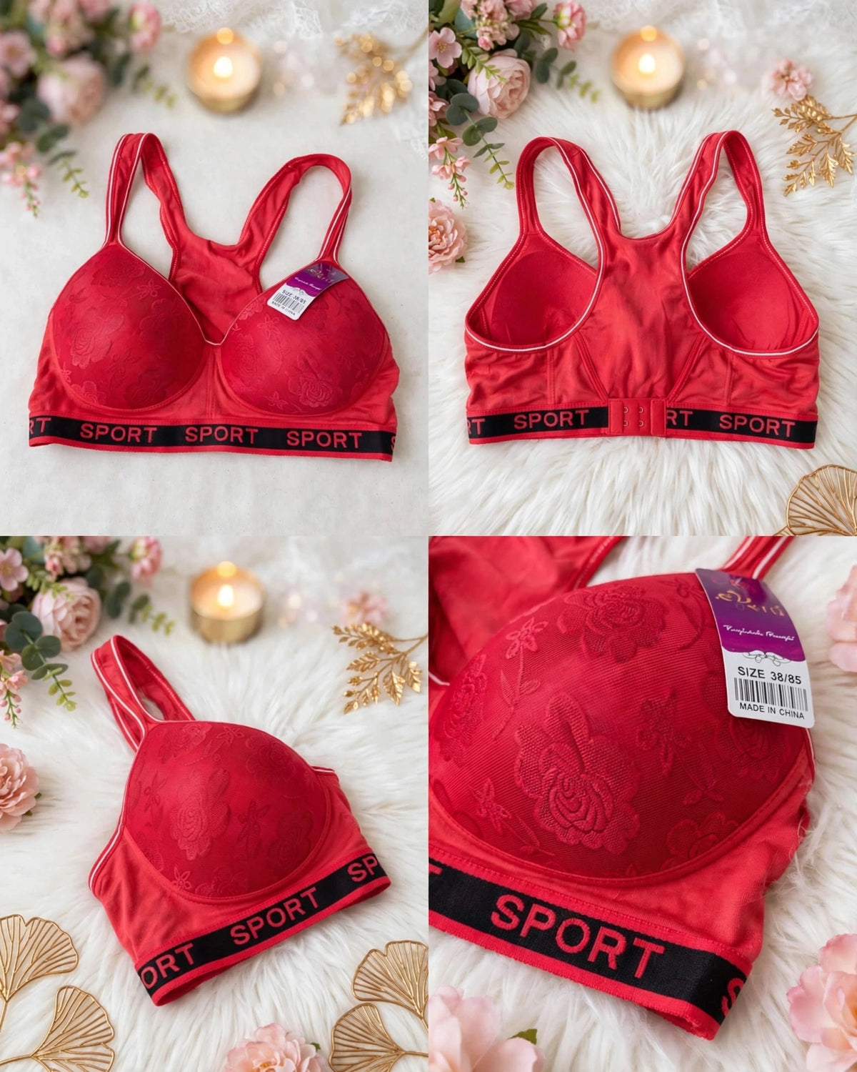 Sport Bra – Red Floral Everyday Comfort