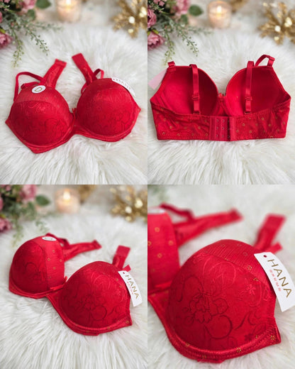HANA Push-Up Bra – Red Floral Embroidery Luxury