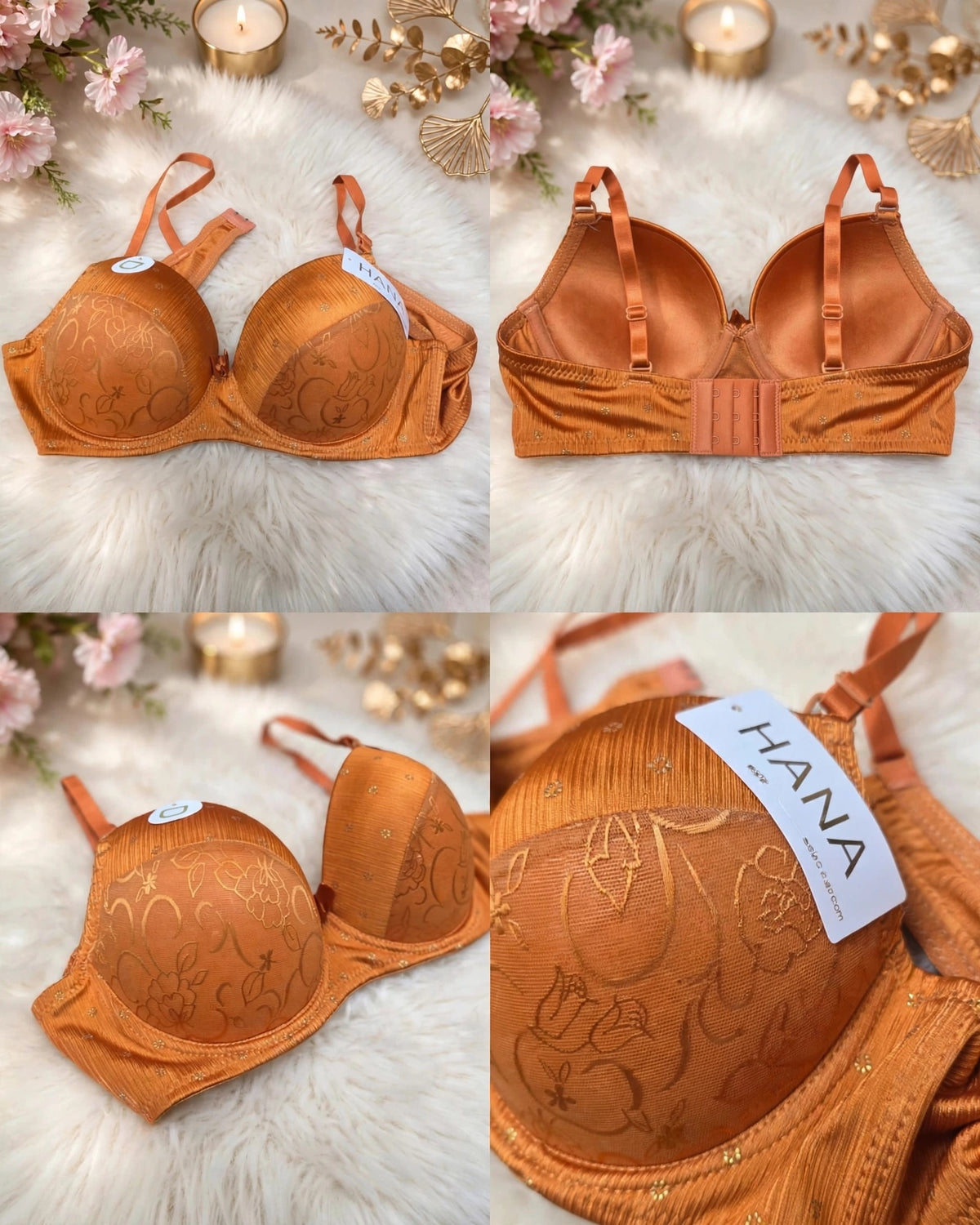HANA Golden Brown Jacquard Bra – Premium Comfort