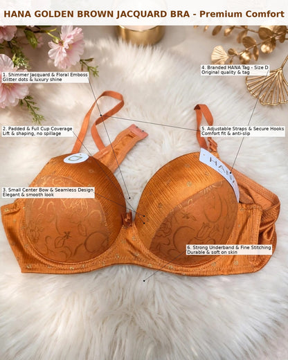 HANA Golden Brown Jacquard Bra – Premium Comfort