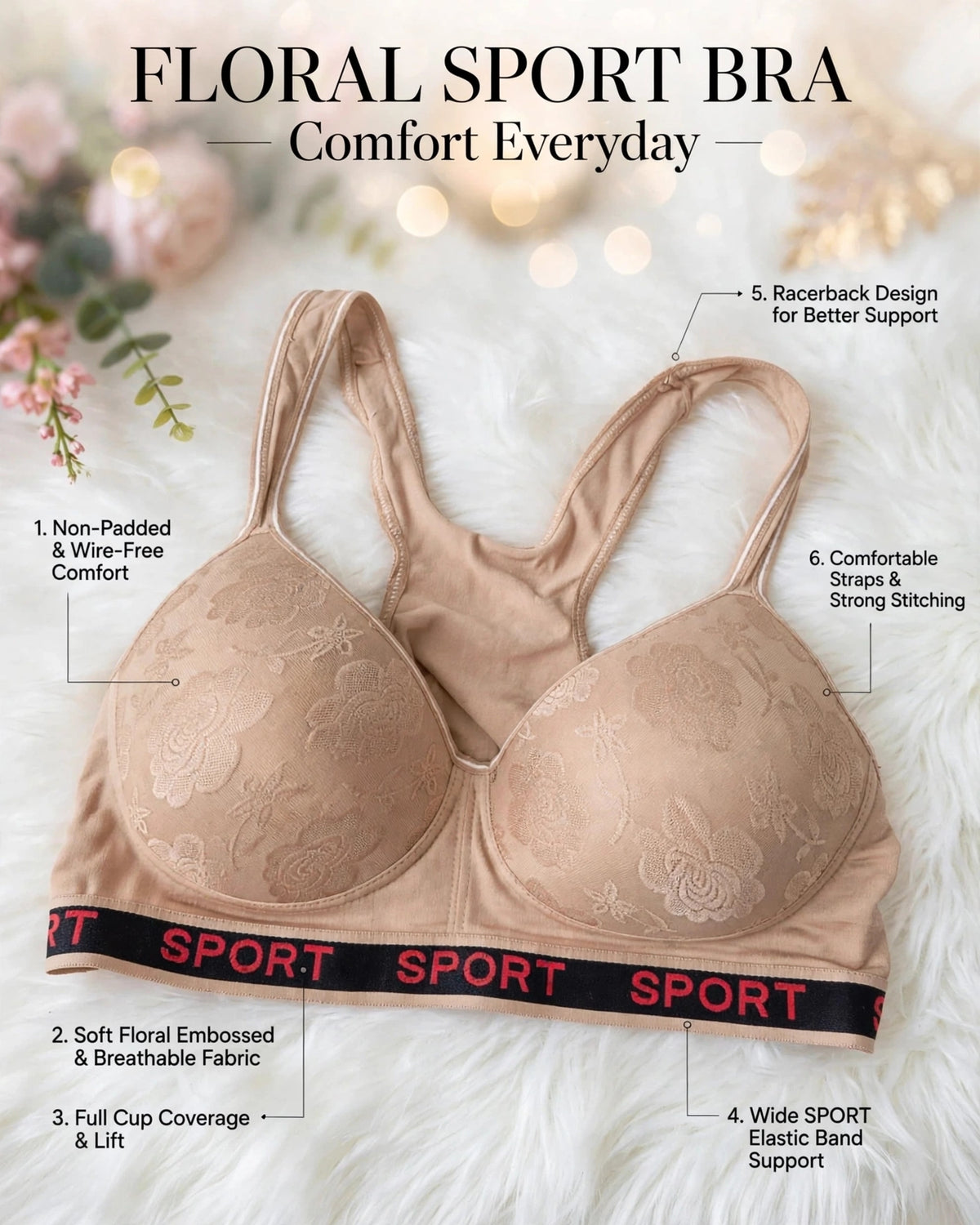 Floral Sport Bra – Comfort Every Day