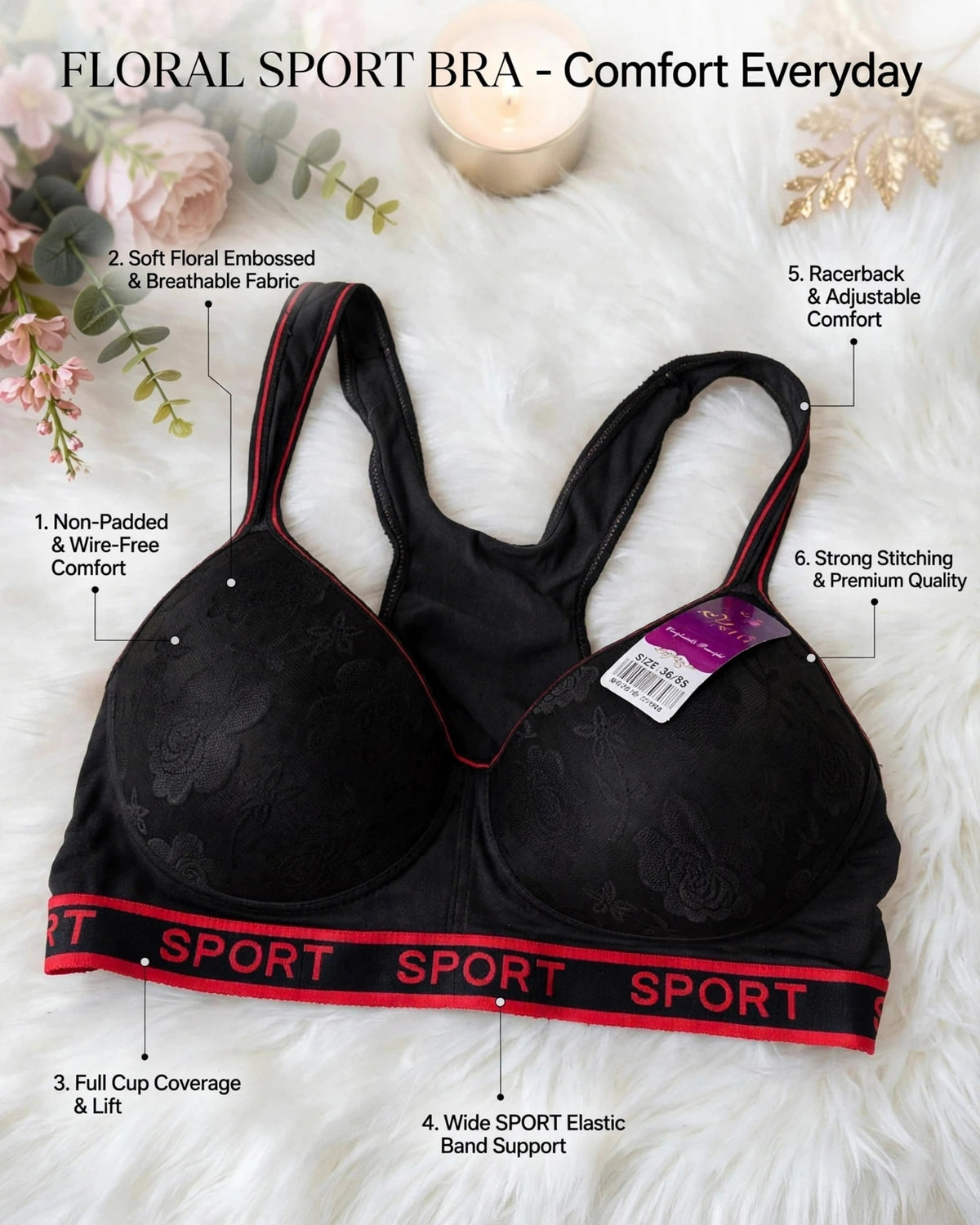 Floral Sport Bra – Comfort Every Day