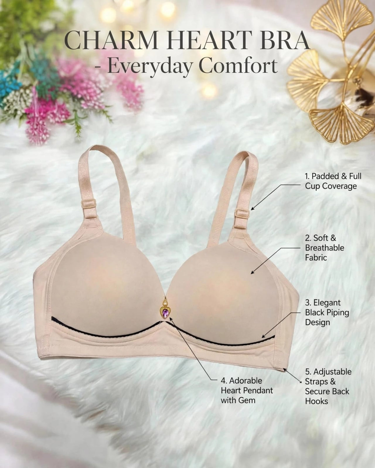 Charm Heart Single Padded Bra – Everyday Comfort