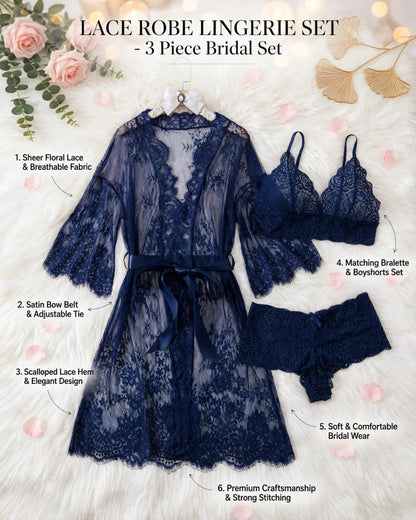 Lace Robe Lingerie Set – 3-Piece Bridal Nighty Set