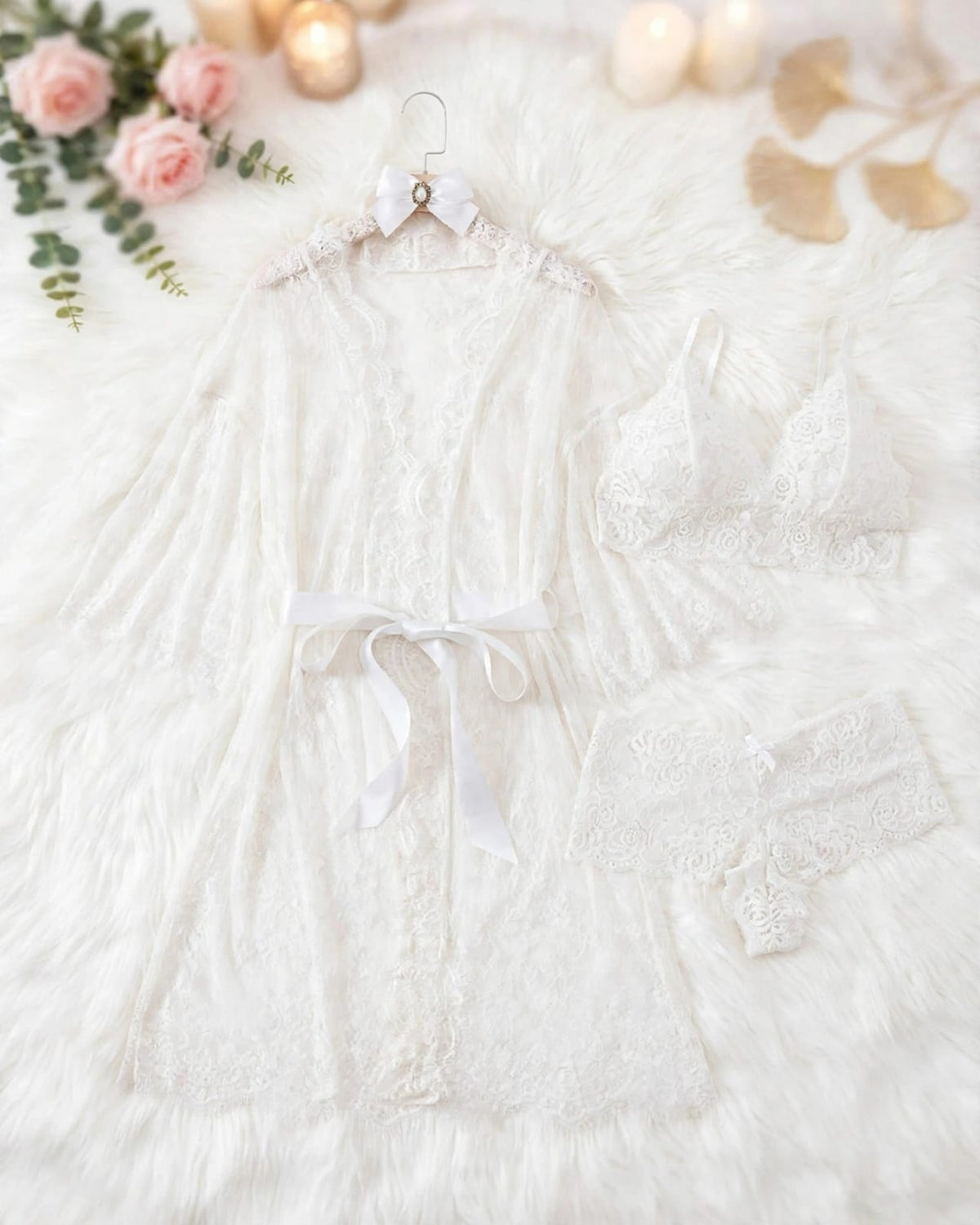 Lace Robe Lingerie Set – 3-Piece Bridal Nighty Set