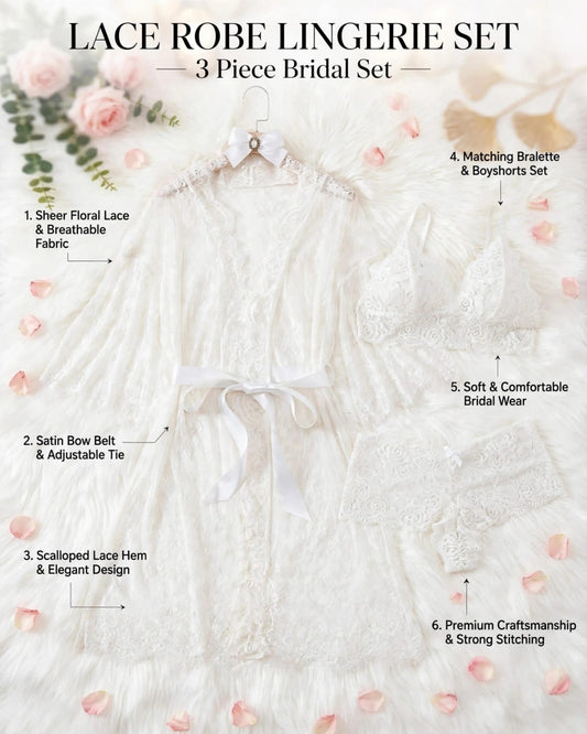 Lace Robe Lingerie Set – 3-Piece Bridal Nighty Set