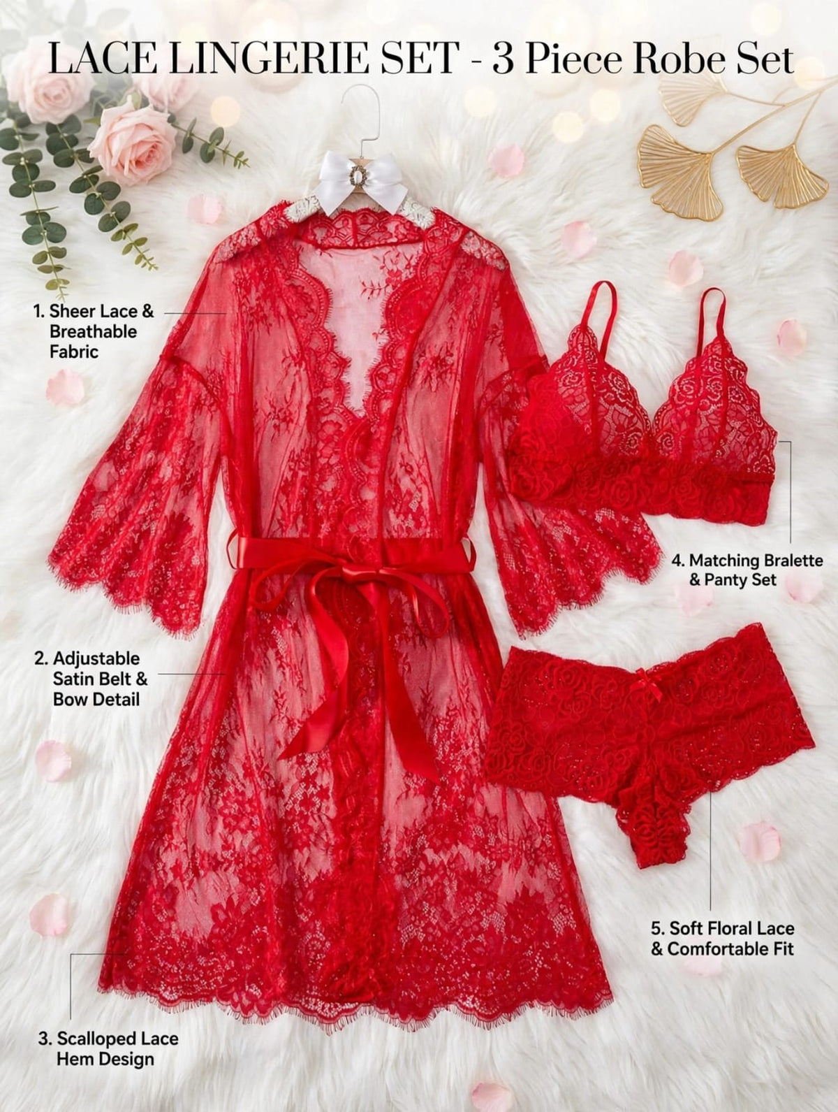Lace Robe Lingerie Set – 3-Piece Bridal Nighty Set