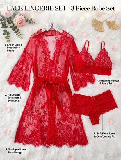 Lace Robe Lingerie Set – 3-Piece Bridal Nighty Set