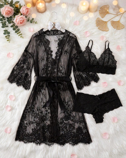 Lace Robe Lingerie Set – 3-Piece Bridal Nighty Set
