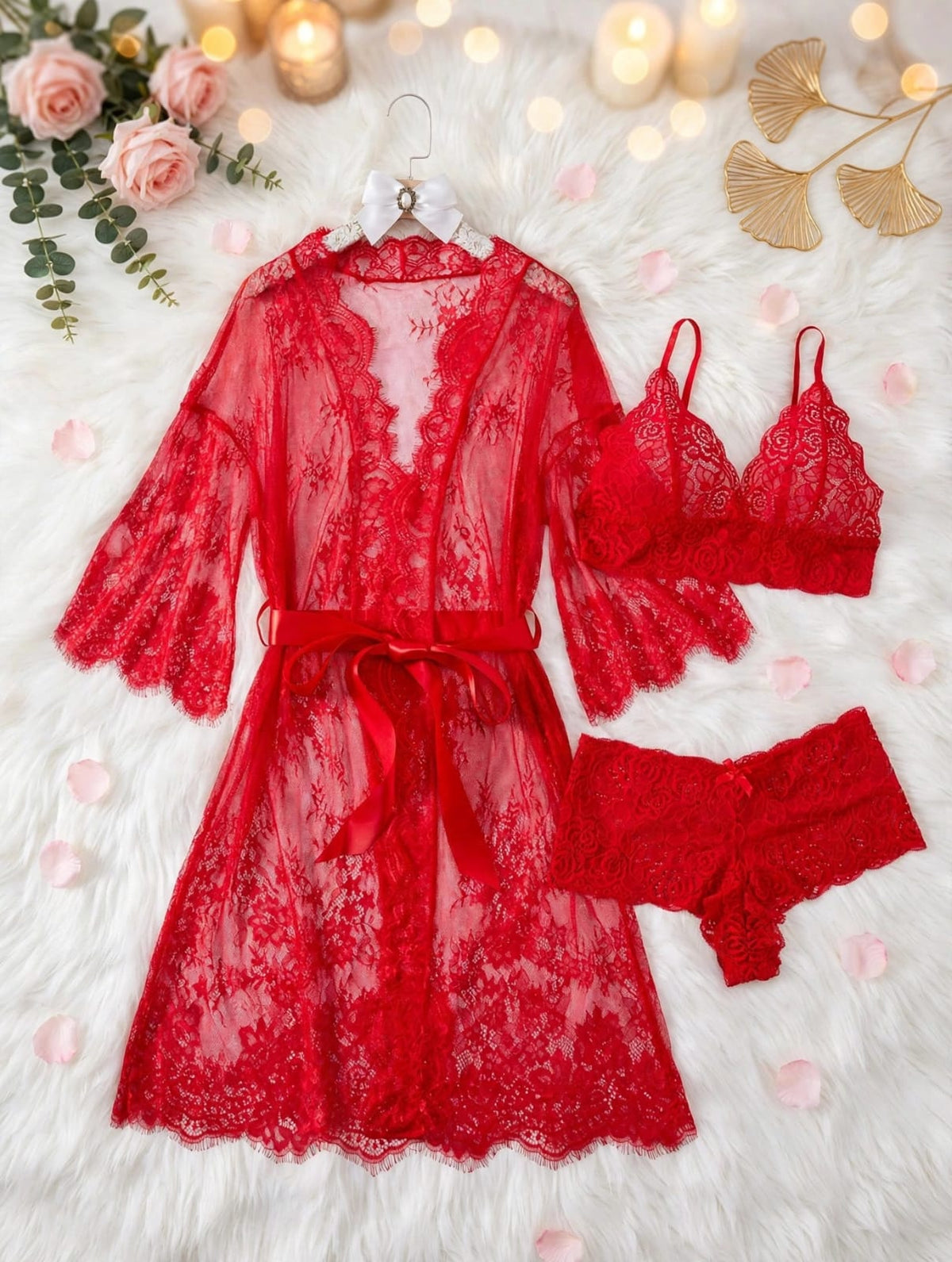 Lace Robe Lingerie Set – 3-Piece Bridal Nighty Set