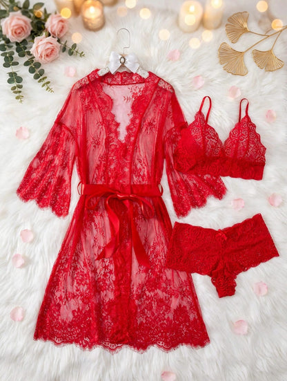 Lace Robe Lingerie Set – 3-Piece Bridal Nighty Set